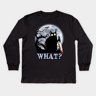 cBlack Cat What Murderous With Knife Halloween Shirt Kids Long Sleeve T-Shirt